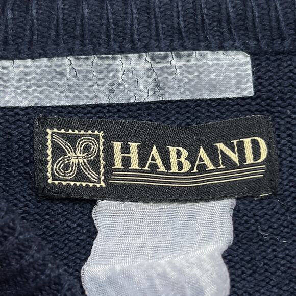 Vintage 90s Haband Argyle Diamond Cardigan Sweater Knit Navy Blue Pockets - Picture 2 of 6